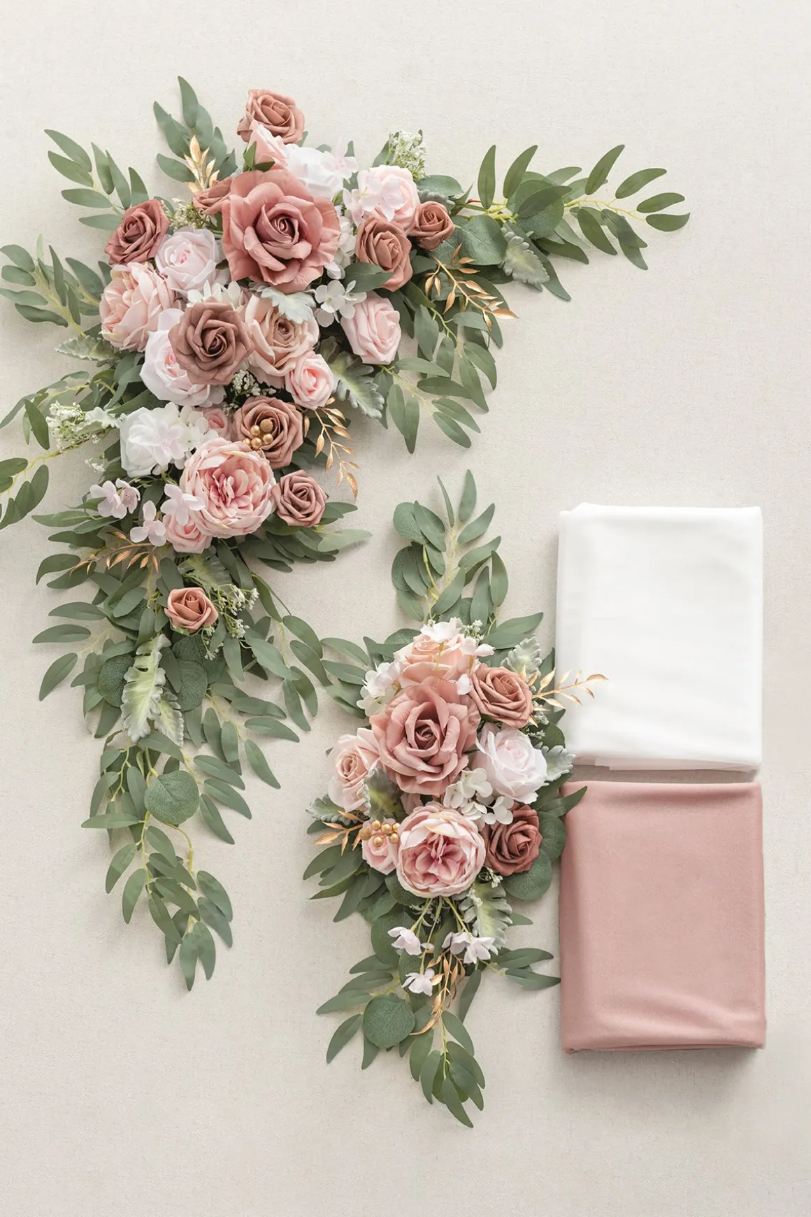 Flower Arch Decor with Drapes in Dusty Rose & Cream ( for 5 x 6ft )