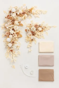 Flower Arch Decor with Drapes in Tawny Beige & Sand Beige | Clearance