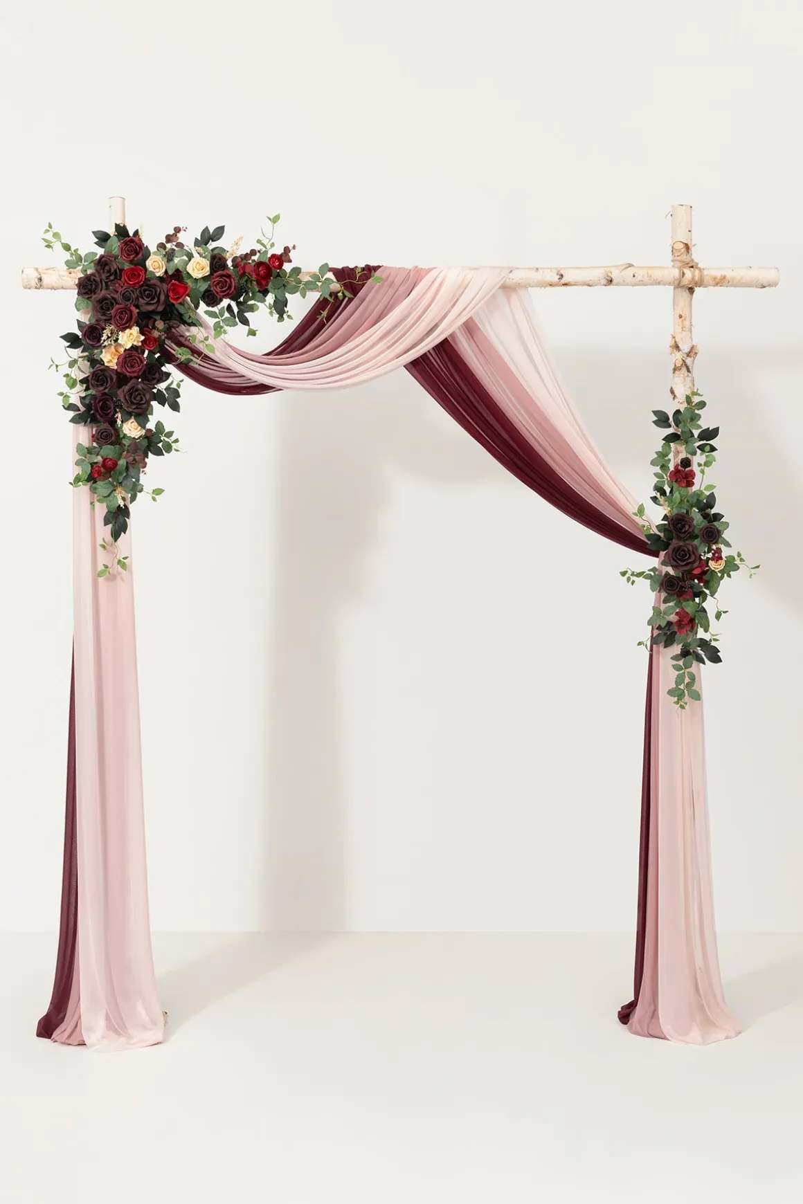 Flower Arch Decor with Drapes in Black Baccara & Burgundy | Clearance