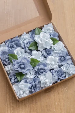 2.7" Foam Gardenia with Stem - Dusty Blue Shades (25pcs) | Clearance