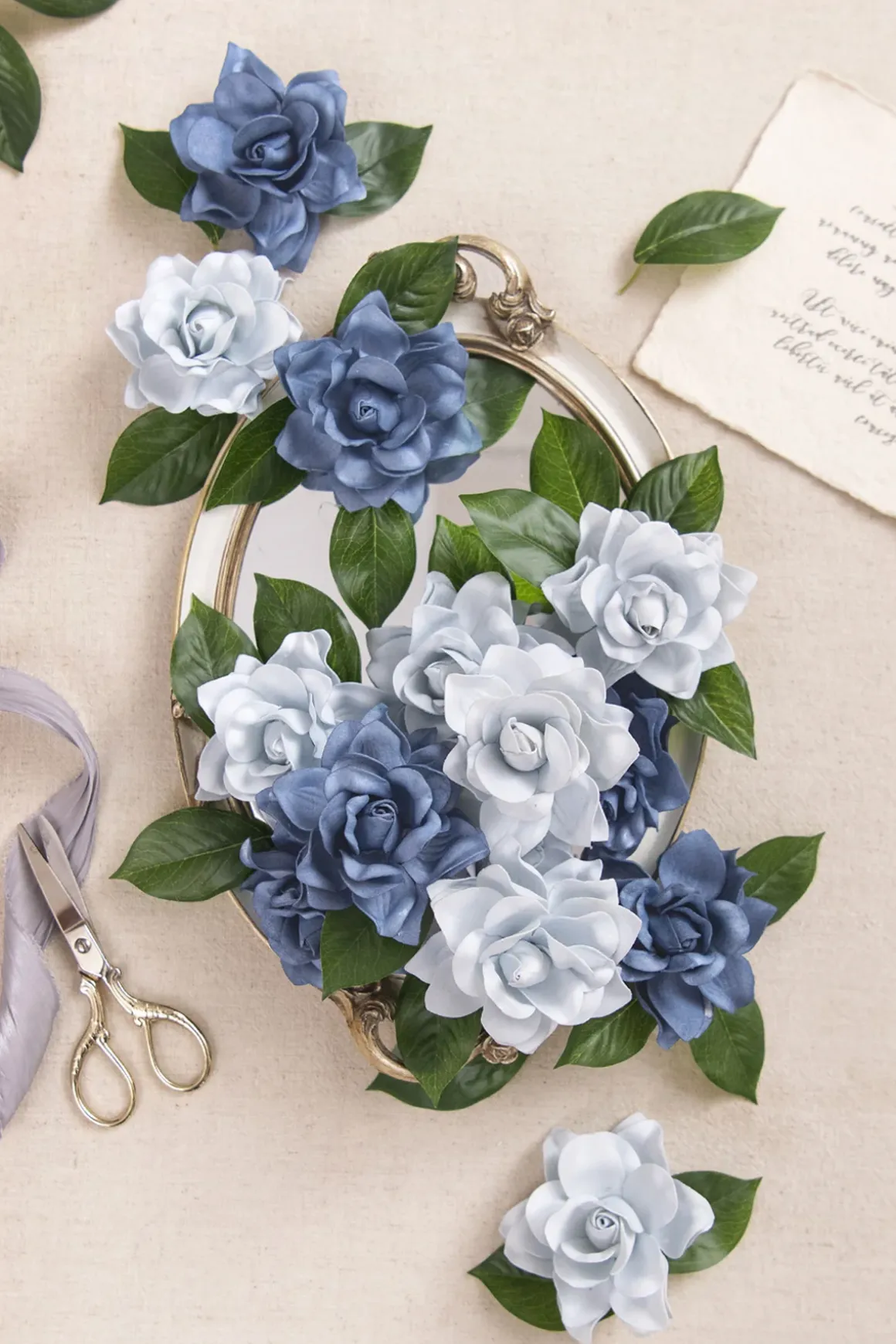 2.7" Foam Gardenia with Stem - Dusty Blue Shades (25pcs) | Clearance