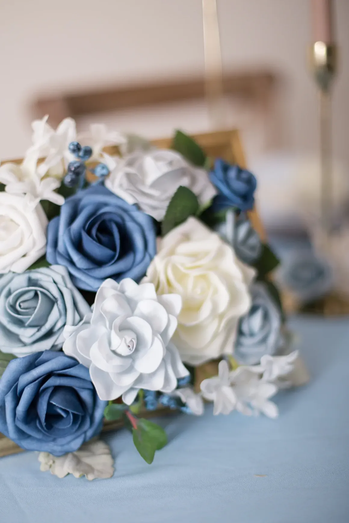 2.7" Foam Gardenia with Stem - Dusty Blue Shades (25pcs) | Clearance
