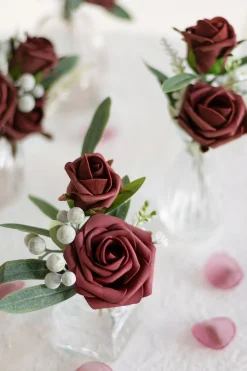 1.5"-2" Foam Rosebud & Petite Rose with Stem Burgundy