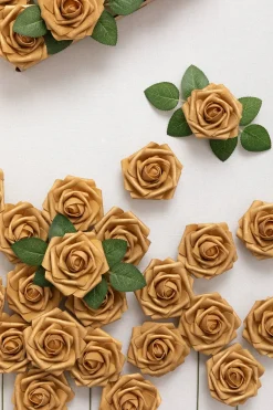 3" Foam Rose with Stem - Gold(25pcs) | Clearance