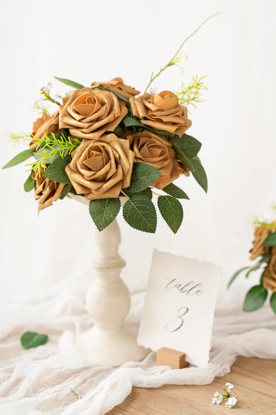 3" Foam Rose with Stem - Gold(25pcs) | Clearance