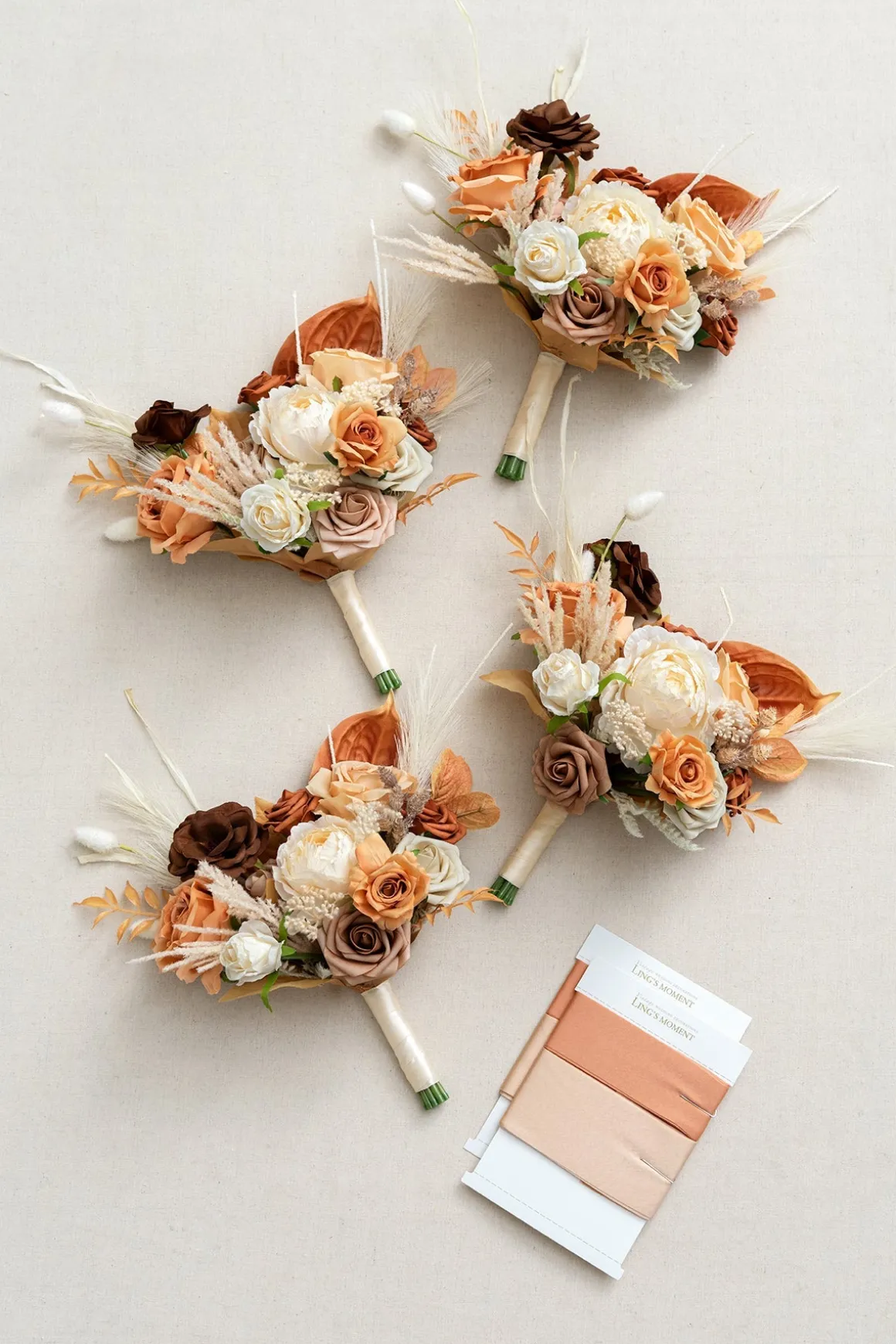 Free-Form Bridesmaid Bouquets in Rust & Sepia
