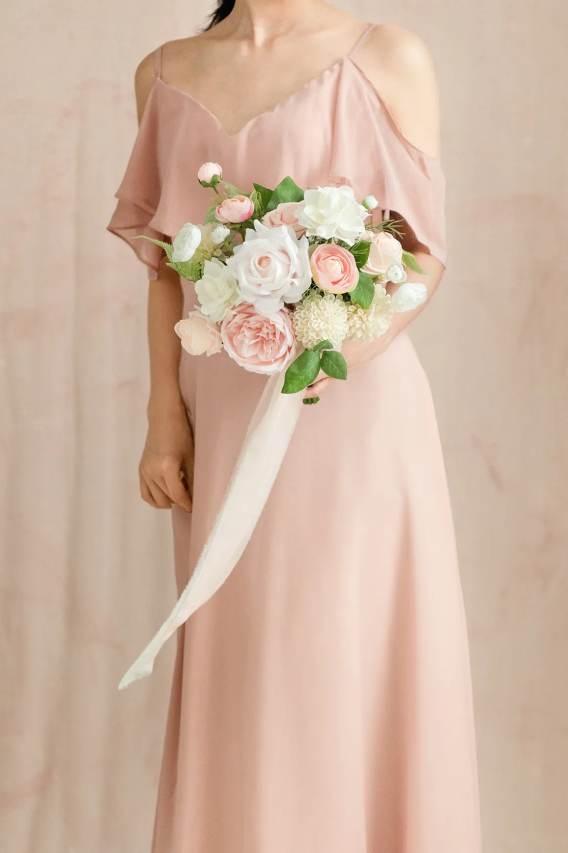 Free-Form Bridesmaid Bouquets in Blush & Cream