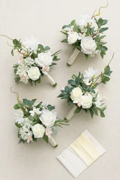 Free-Form Bridesmaid Bouquets in Natural White (Set of 4) | Clearance