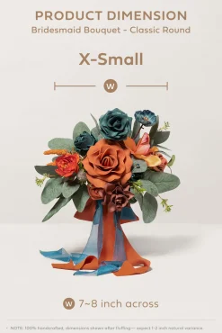 Free-Form Bridesmaid Bouquets in Dark Teal & Burnt Orange (Set of 1) | Clearance