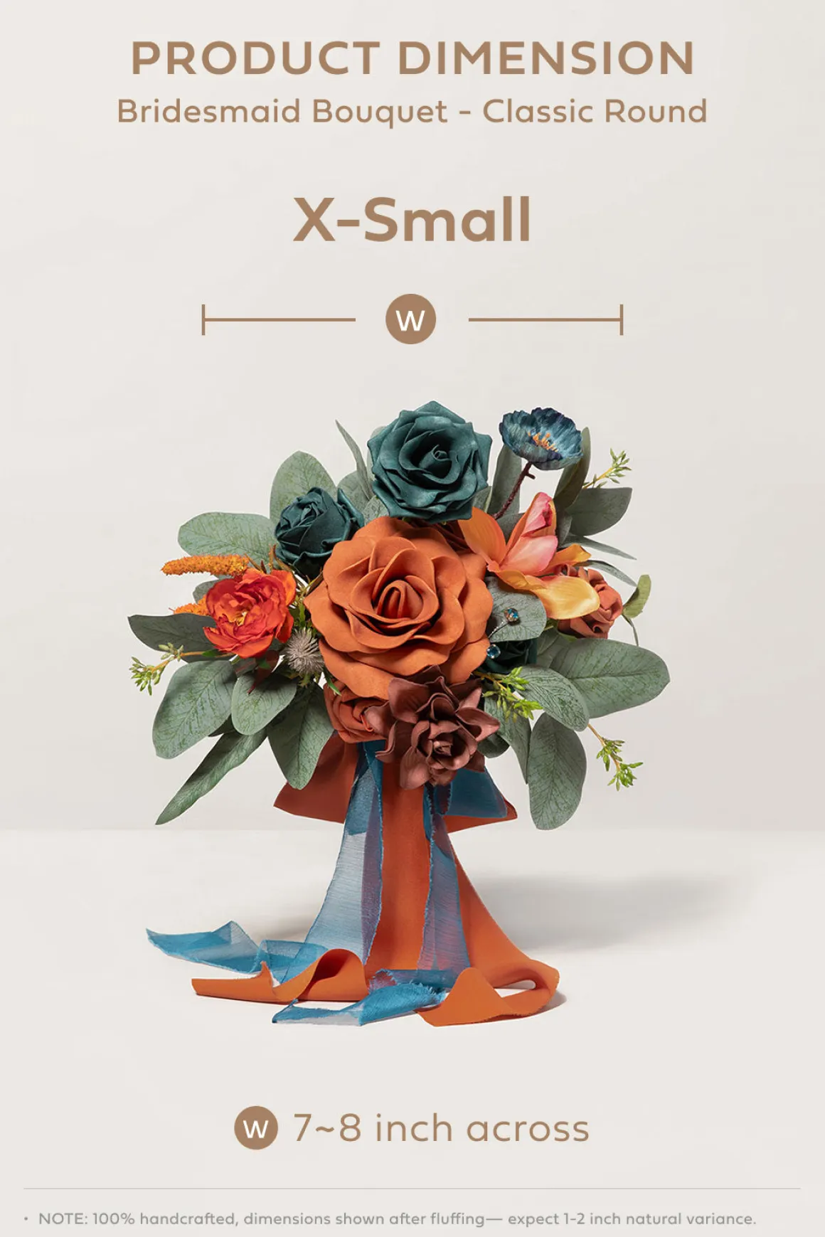 Free-Form Bridesmaid Bouquets in Dark Teal & Burnt Orange (Set of 1) | Clearance