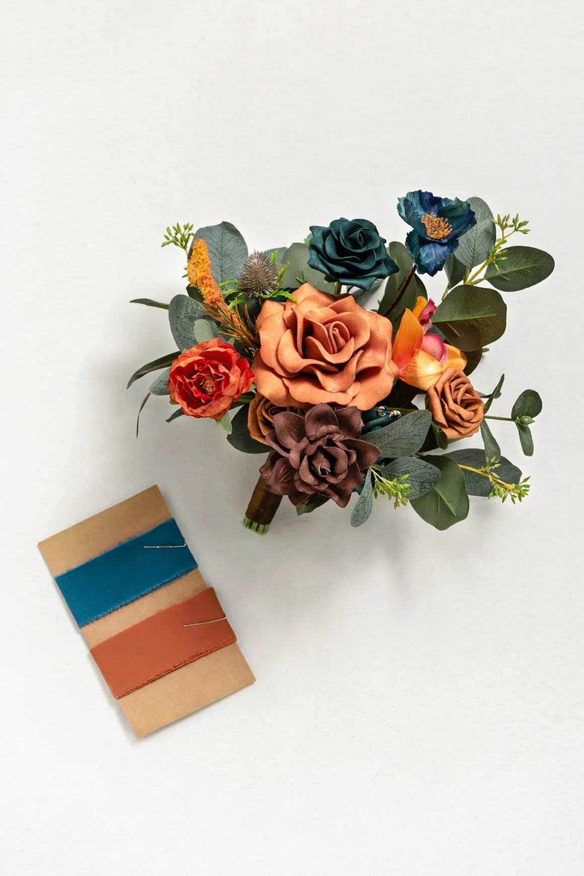 Free-Form Bridesmaid Bouquets in Dark Teal & Burnt Orange (Set of 1) | Clearance