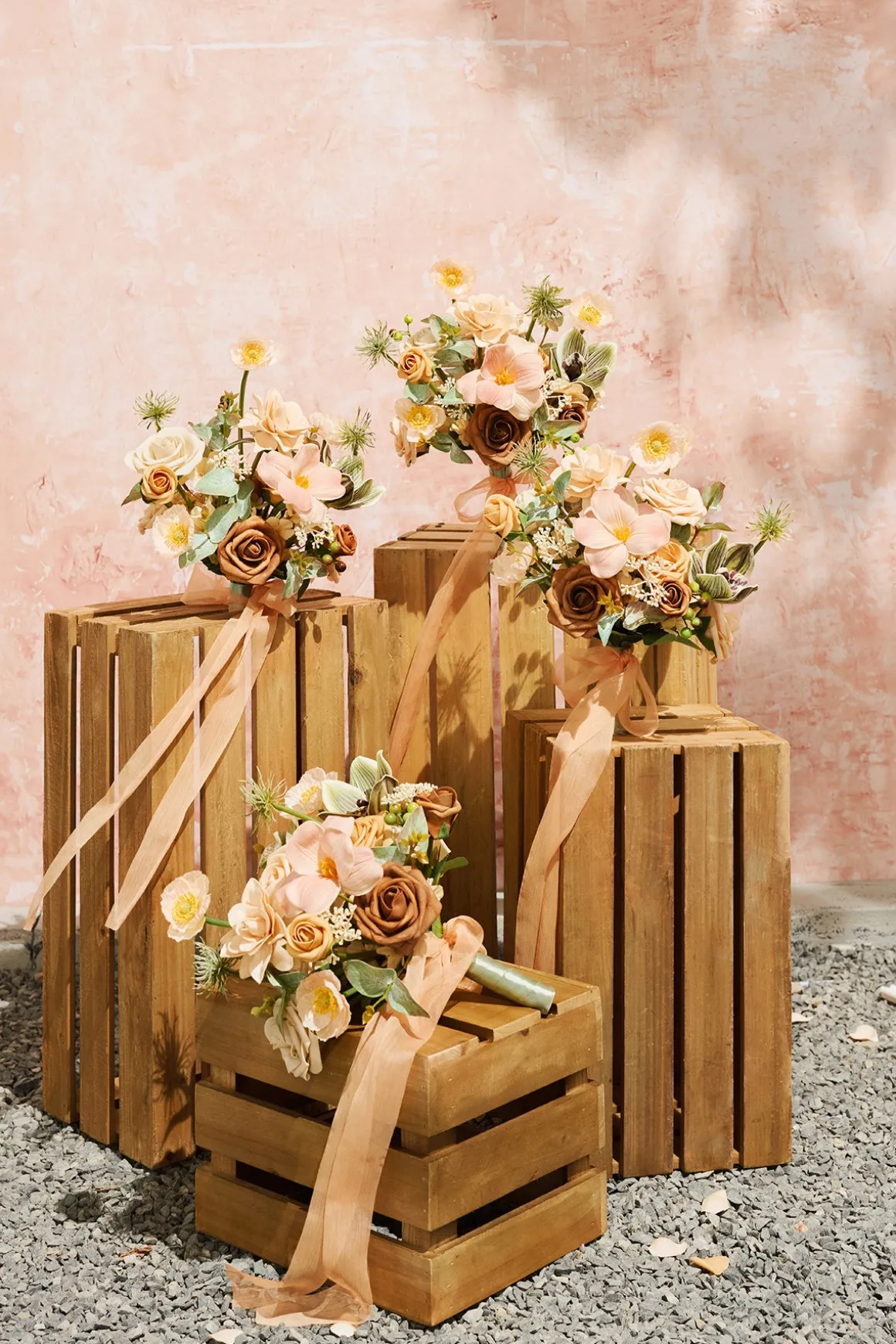Free-Form Bridesmaid Bouquets in Sunny Peach & Apricot | Clearance