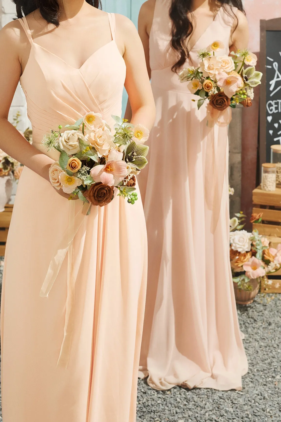 Free-Form Bridesmaid Bouquets in Sunny Peach & Apricot | Clearance