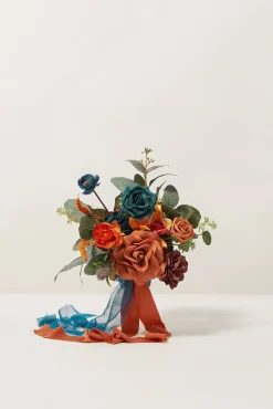 Free-Form Bridesmaid Bouquets in Dark Teal & Burnt Orange