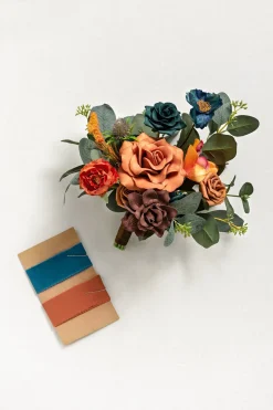Free-Form Bridesmaid Bouquets in Dark Teal & Burnt Orange