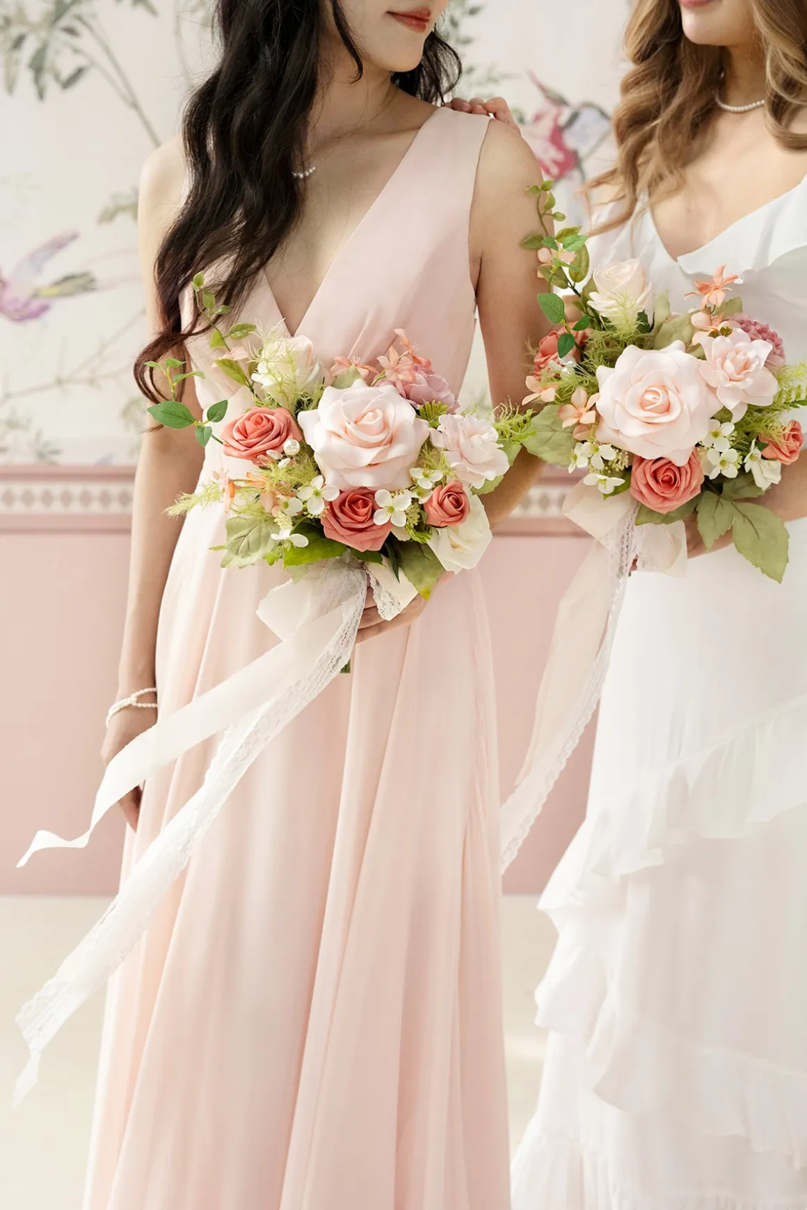 Free-Form Bridesmaid Bouquets in Garden Blush