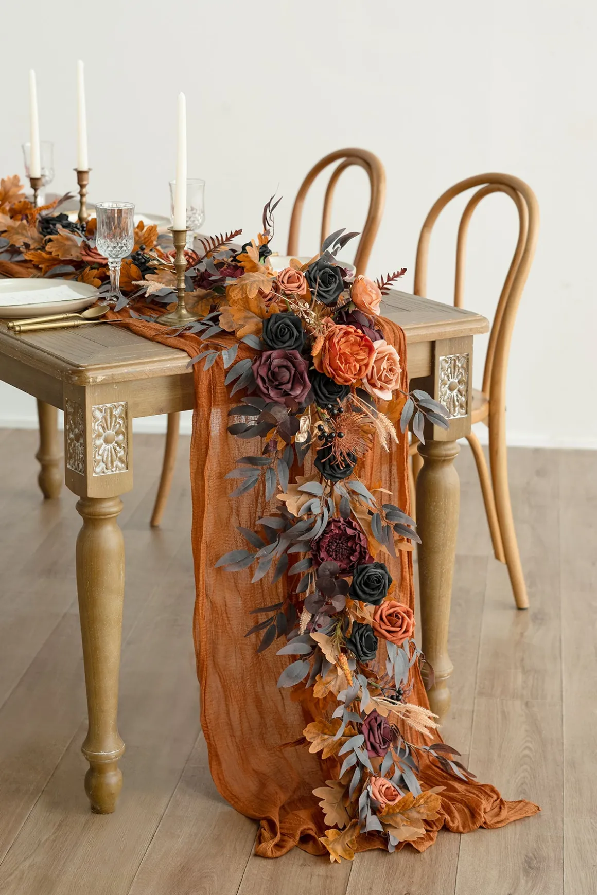 6ft Flower Garland in Black & Pumpkin Orange | Clearance