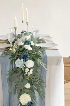 6ft Flower Garland in Dusty Blue & Navy | Clearance