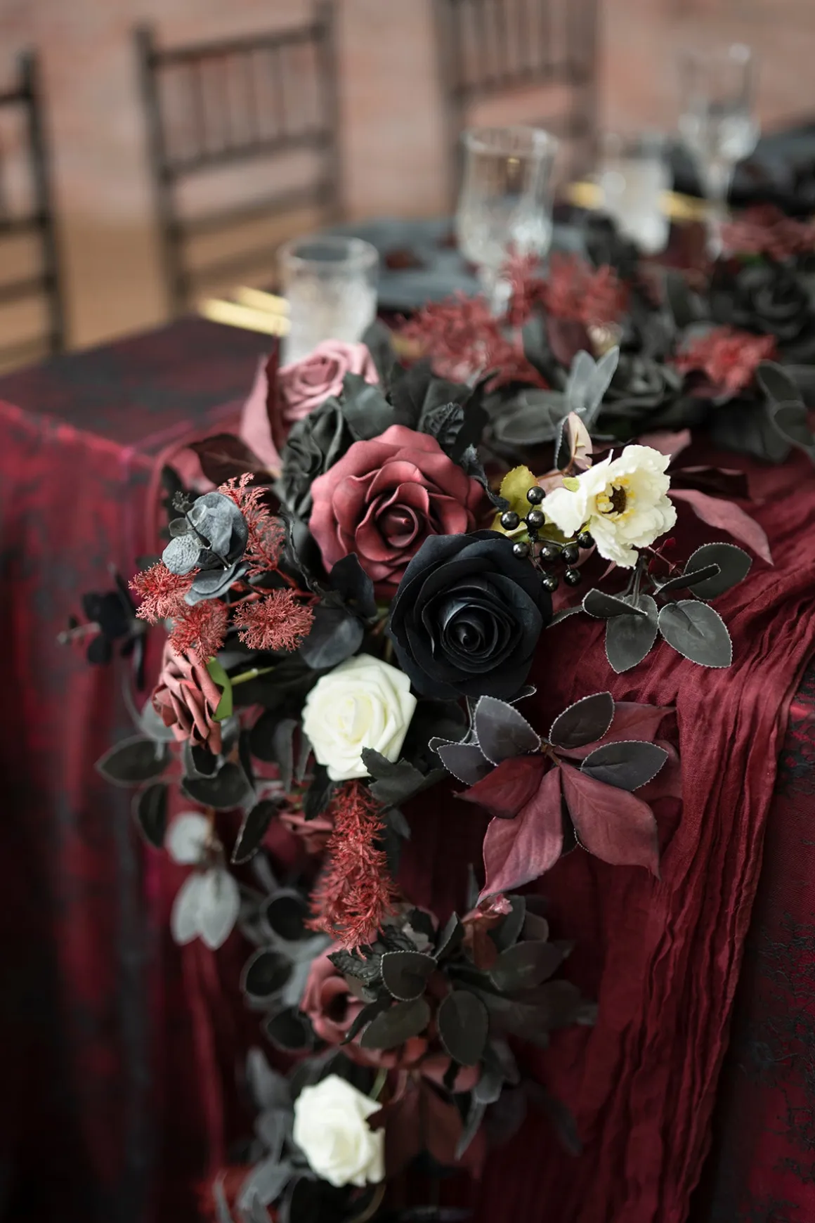 6ft Flower Garland in Moody Burgundy & Black | Clearance
