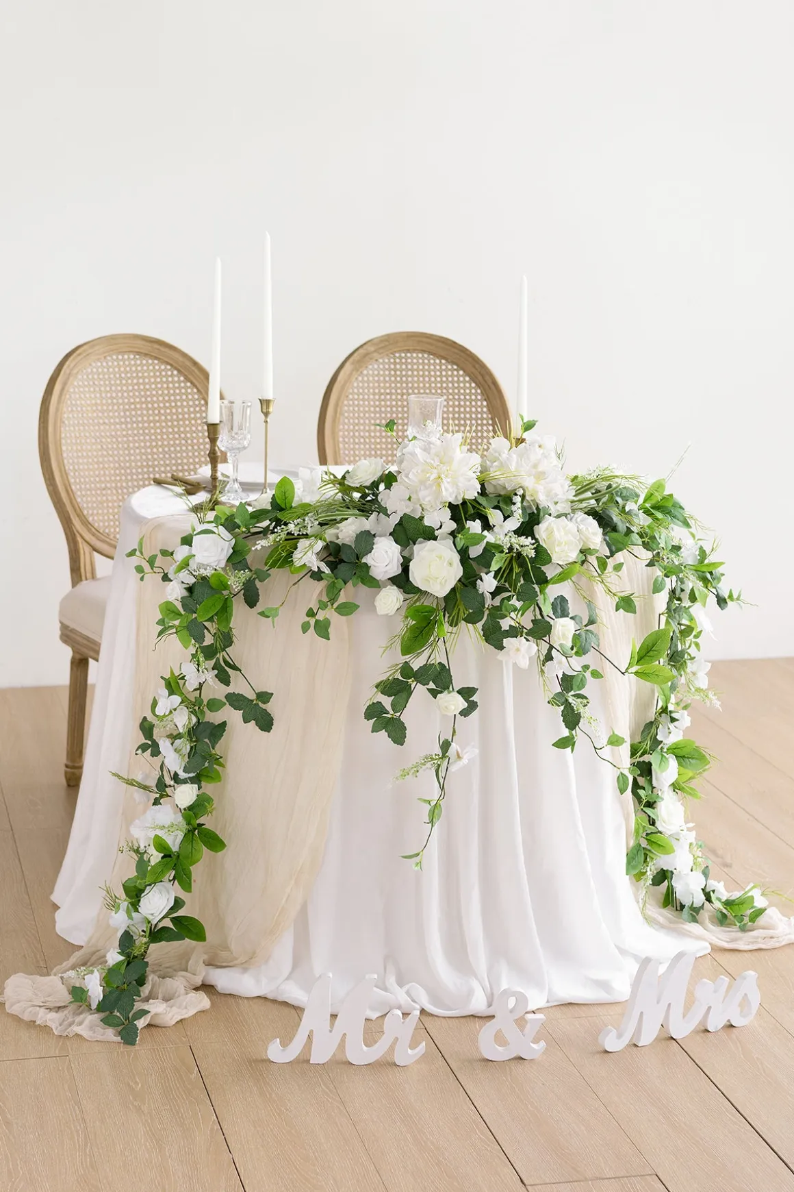 9ft Flower Garland in White & Sage