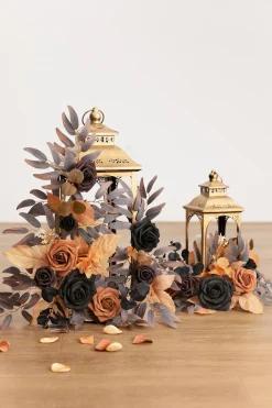 2ft Flower Garlands in Black & Pumpkin Orange (Set of 2) | Clearance