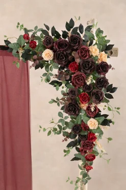 6.5ft Flower Garland with Hanging Vines in Black Baccara & Burgundy | Clearance