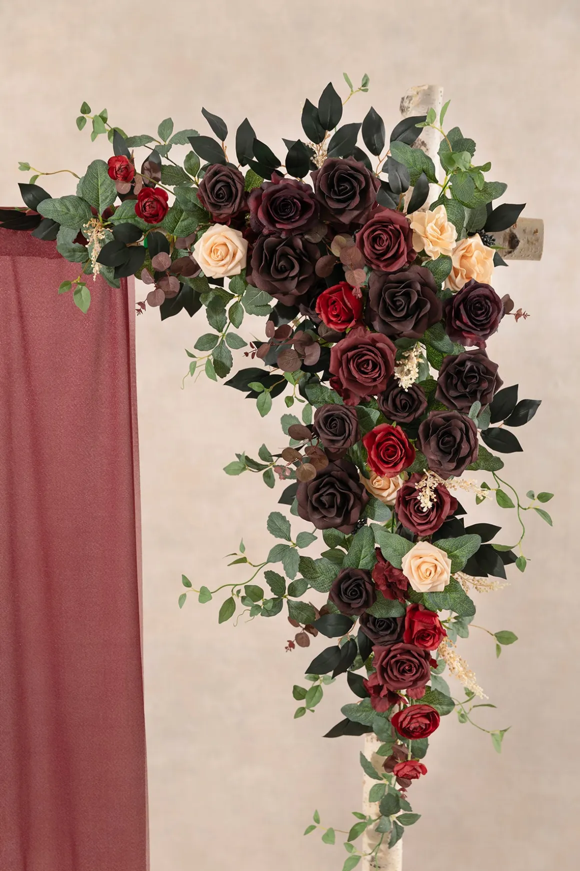 6.5ft Flower Garland with Hanging Vines in Black Baccara & Burgundy | Clearance