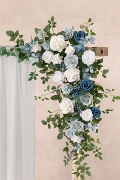 6.5ft Flower Garland with Hanging Vines in Dusty Blue & Dutch Blue | Clearance