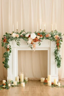9ft Head Table Flower Garland in Sunset Terracotta