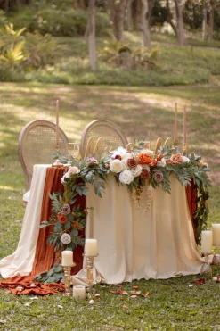 9ft Head Table Flower Garland in Sunset Terracotta
