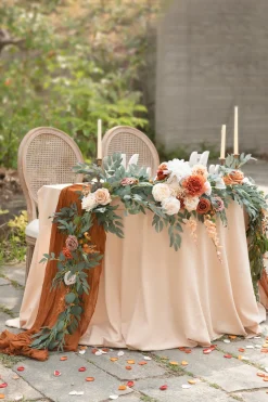 9ft Head Table Flower Garland in Sunset Terracotta