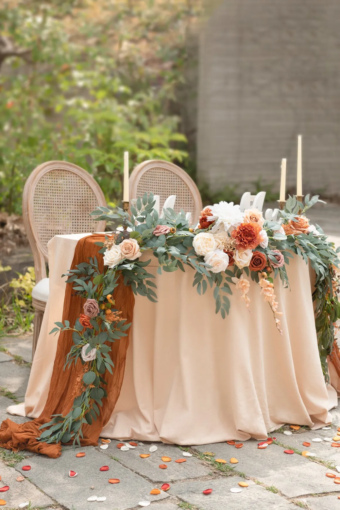 9ft Head Table Flower Garland in Sunset Terracotta