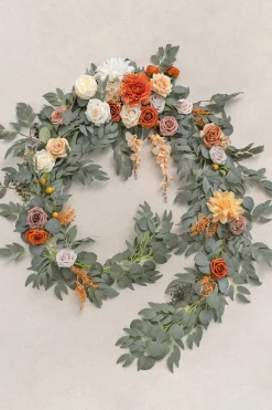 9ft Head Table Flower Garland in Sunset Terracotta