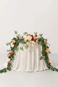 9ft Head Table Flower Garland in Sunset Terracotta