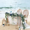 9ft Head Table Flower Garland in Dusty Blue & Navy
