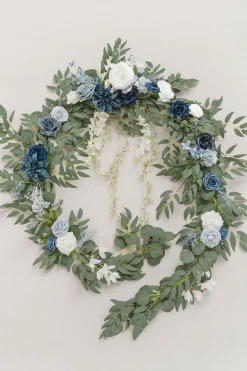 9ft Head Table Flower Garland in Dusty Blue & Navy