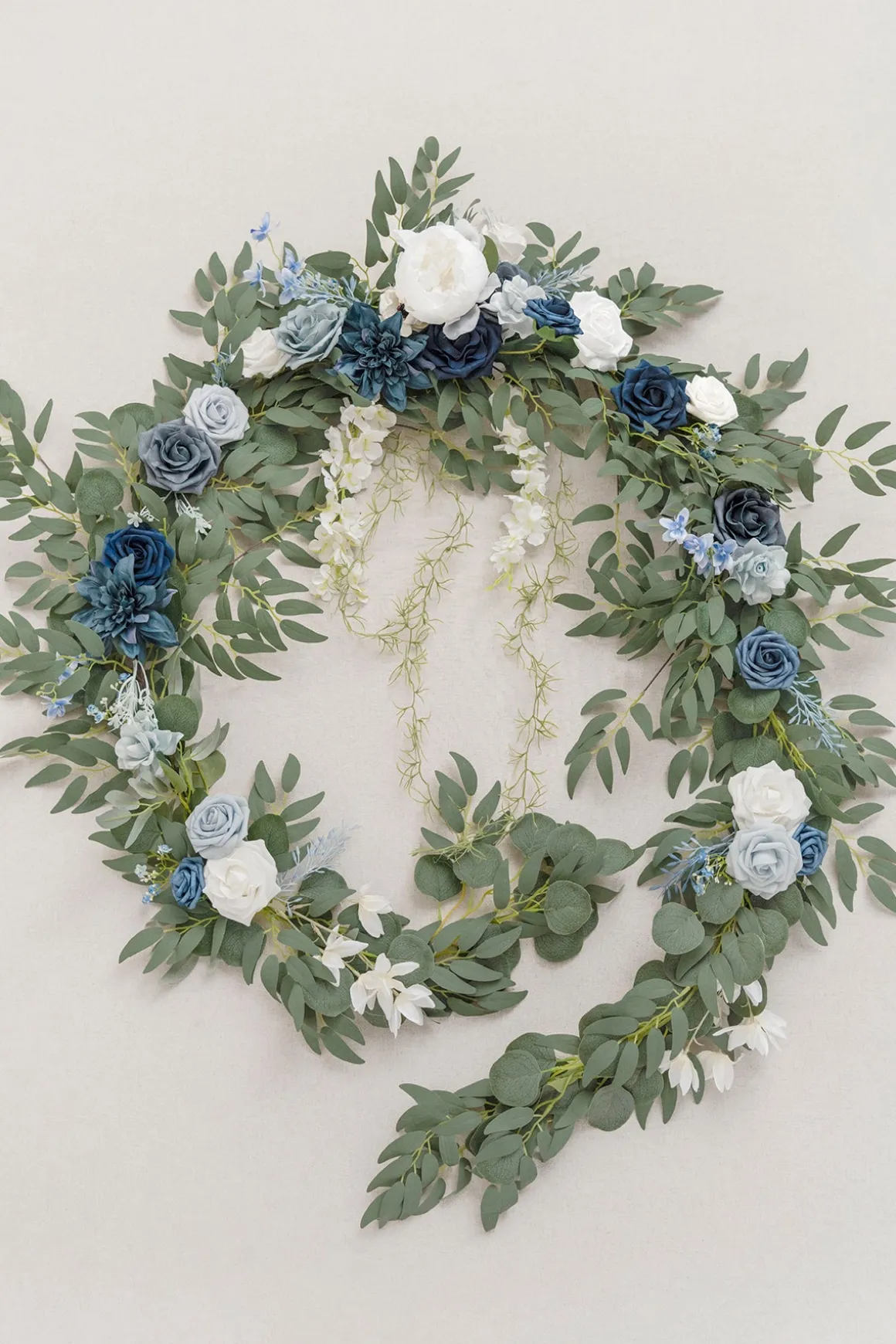 9ft Head Table Flower Garland in Dusty Blue & Navy