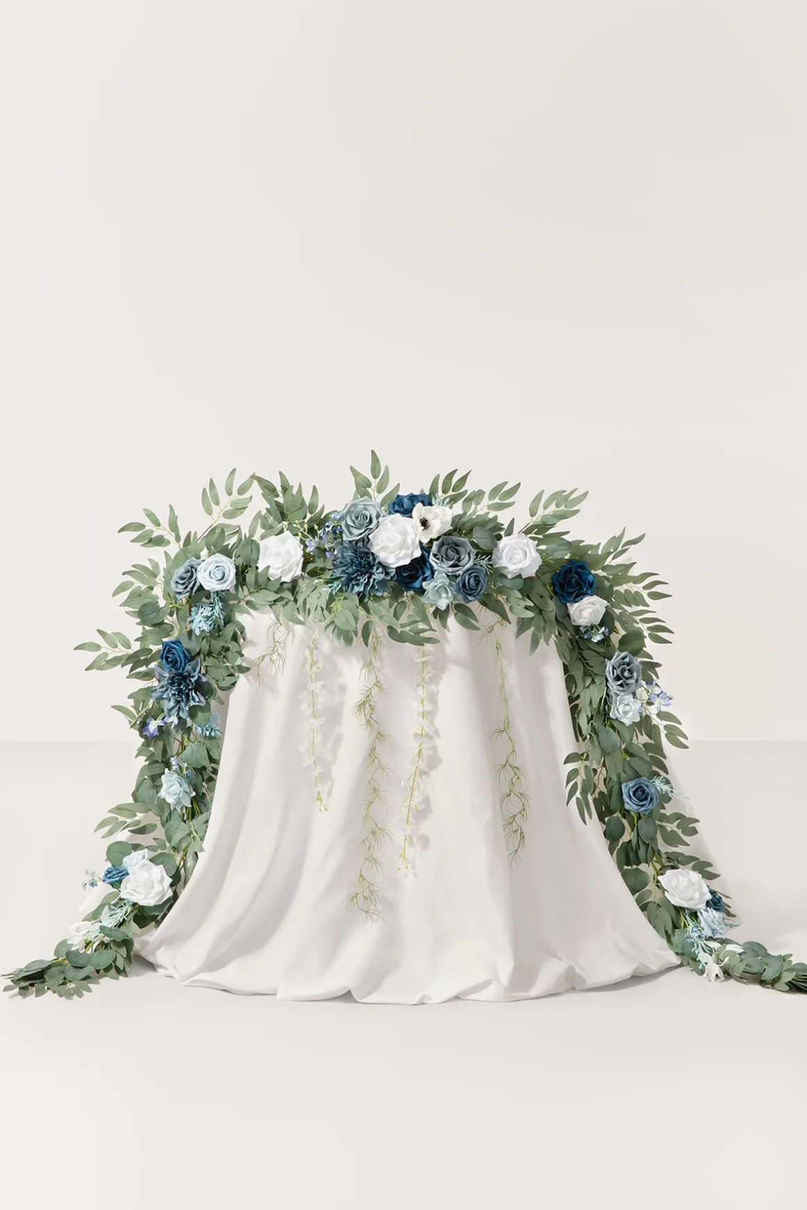 9ft Head Table Flower Garland in Dusty Blue & Navy