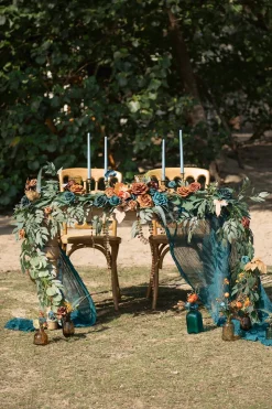 9ft Head Table Flower Garland in Dark Teal & Burnt Orange