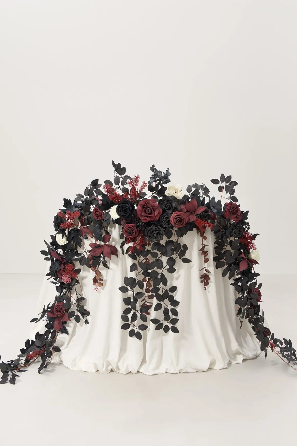 9ft Head Table Flower Garland in Moody Burgundy & Black