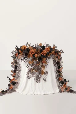 9ft Head Table Flower Garland in Black & Pumpkin Orange | Clearance