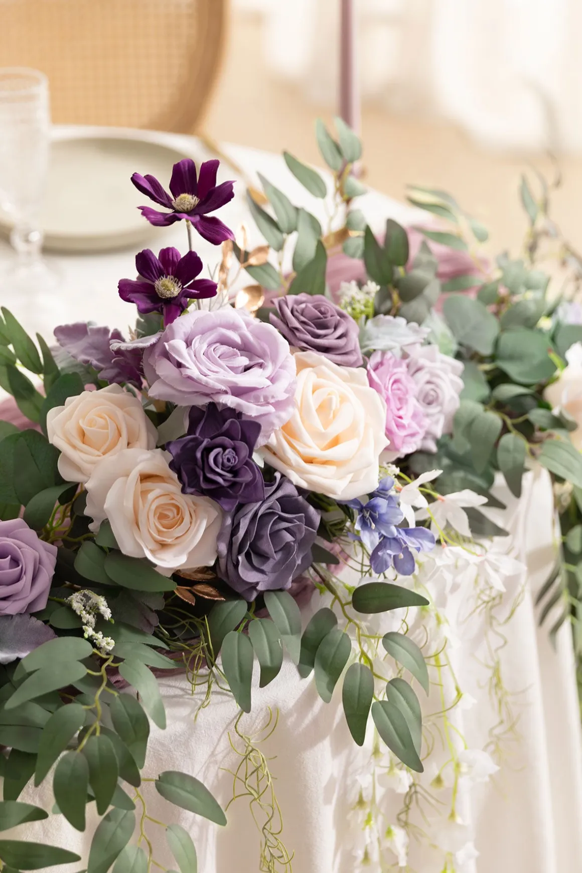 9ft Head Table Flower Garland in Lilac & Gold | Clearance