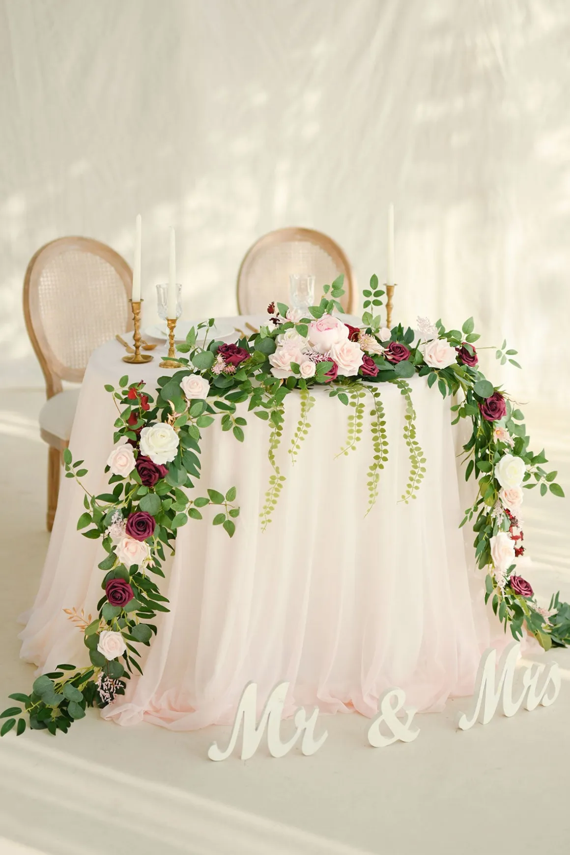 9ft Head Table Flower Garland in Romantic Marsala