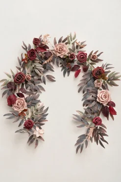 5ft Rose Leaf Flower Garland in Burgundy & Dusty Rose | Clearance