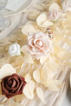 5ft Rose Leaf Flower Garland in White & Beige | Clearance