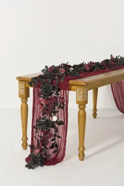 5ft Rose Leaf Flower Garland in Moody Burgundy & Black