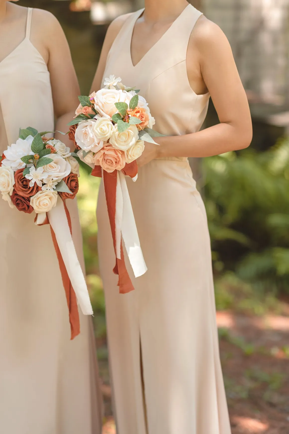 Gradual Bridesmaid Bouquets in Sunset Terracotta
