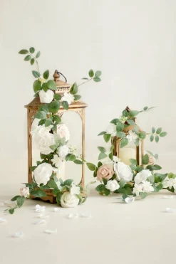 Lantern Floral Arrangements in White & Sage | Clearance