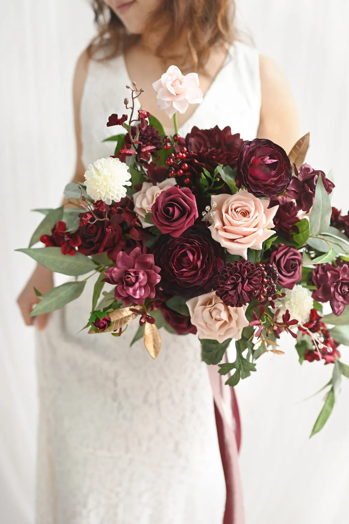 Large Free-Form Bridal Bouquet in Romantic Marsala