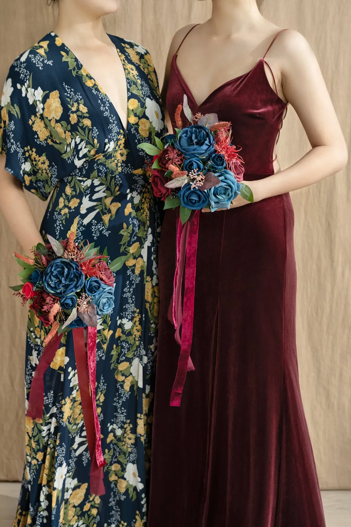 Maid of Honor & Bridesmaid Bouquets in Burgundy & Navy